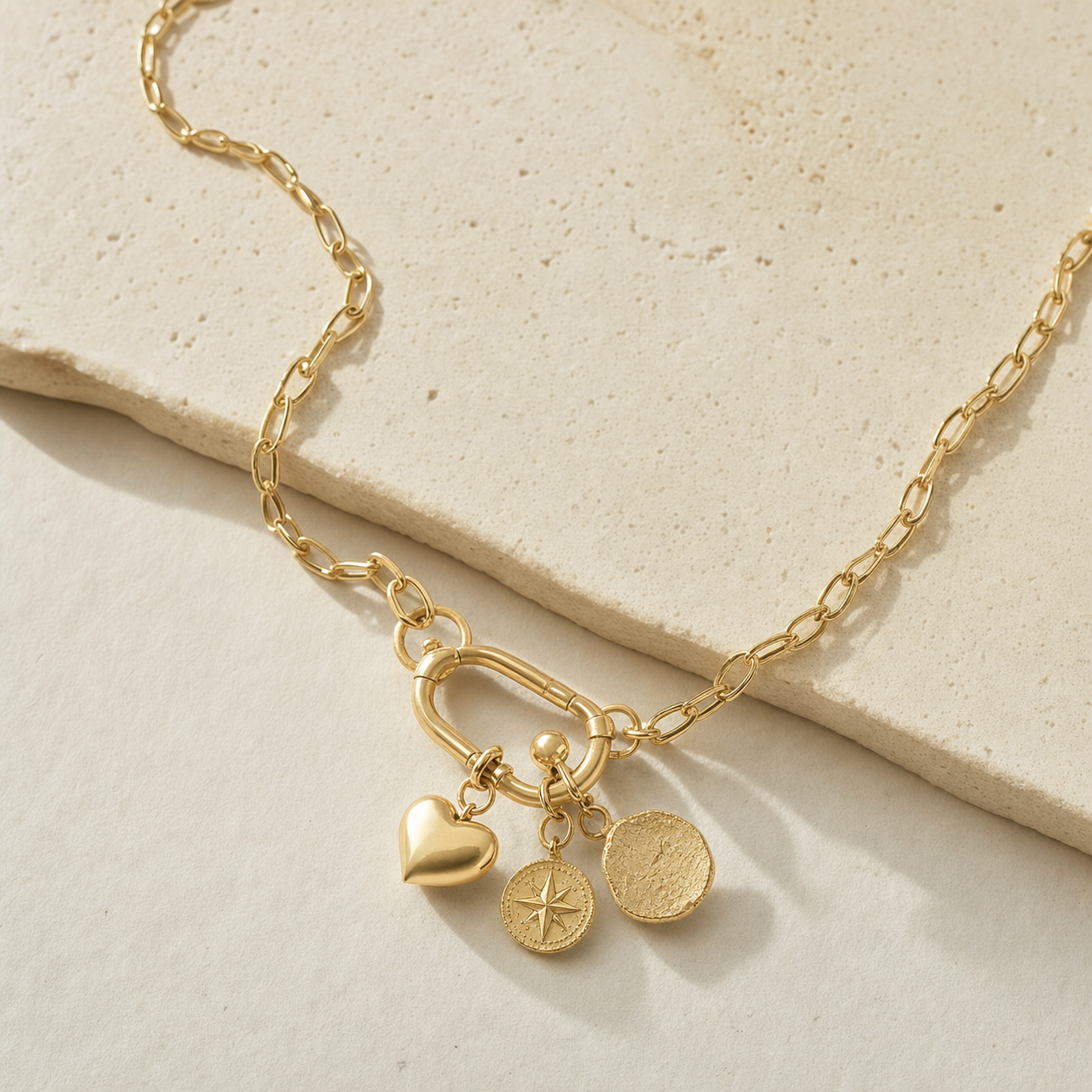 Gold charm collector necklace
