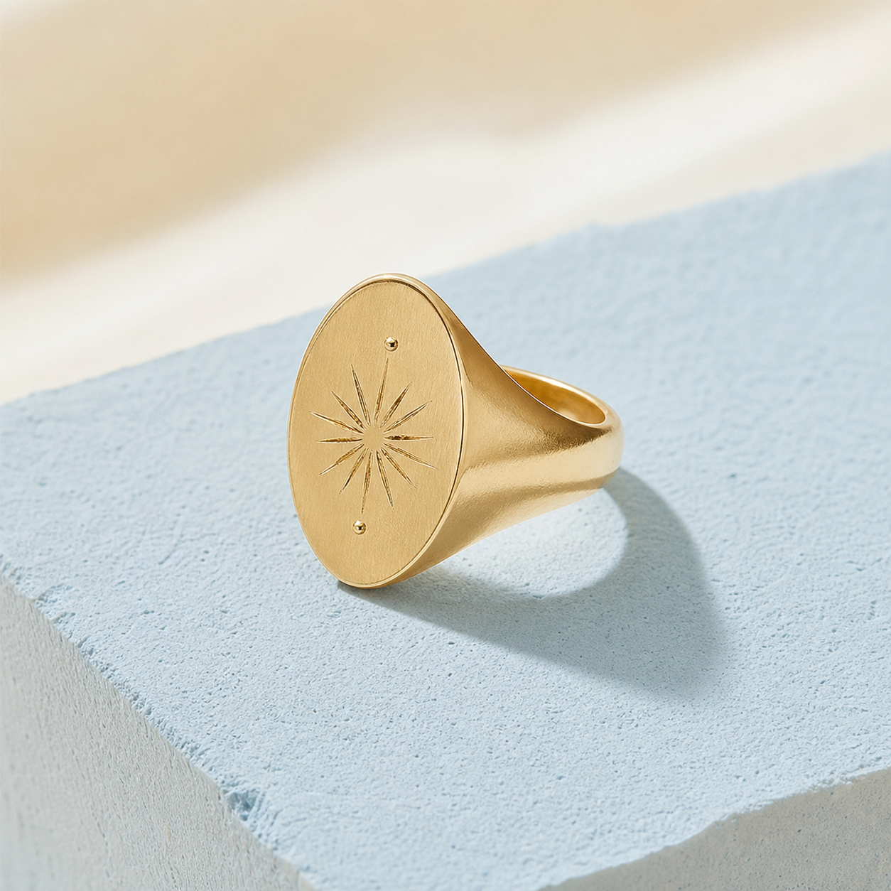 Gold sun signet ring